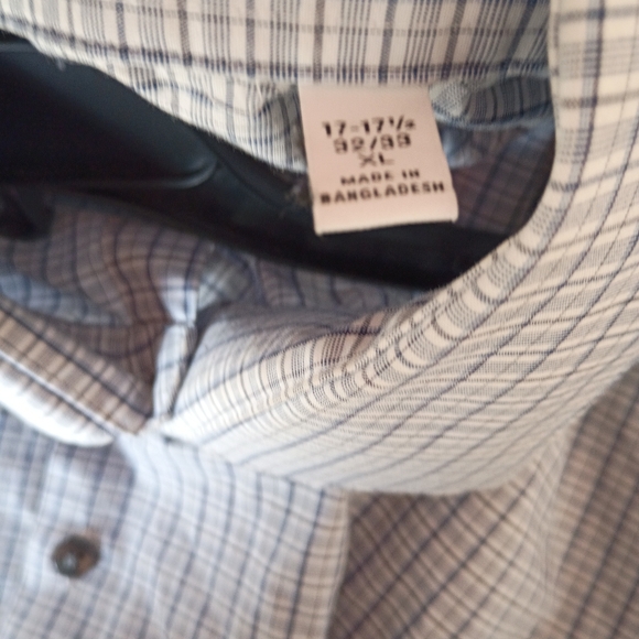 Calvin Klein Slim Fit Stretch Wrinkle Free Blue Check Dress Shirt XL - Picture 10 of 11